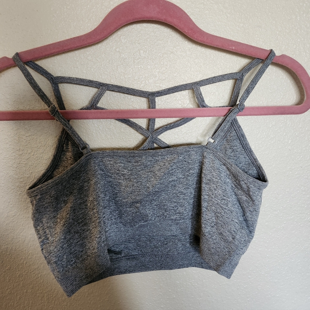 Zenana Charcoal Gray Strappy Bralette Sports Bra - Picture 2 of 2